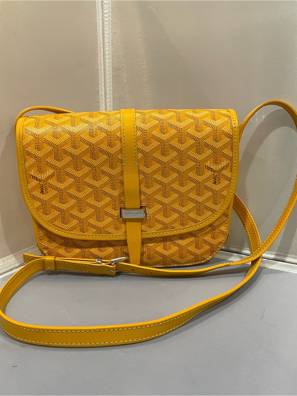 EUC Auth Goyard Goyardine Belvedere II PM Yellow Leather Lux Crossbody Purse Bag